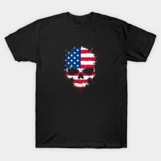 Chaotic American Flag Splatter Skull T-Shirt